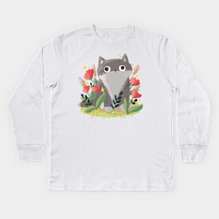 Cute gray cat Kids Long Sleeve T-Shirt